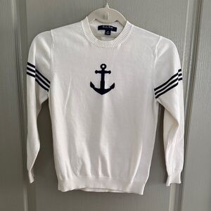 Brooks Brothers White Sweater with Navy Anchor - stripes, nautical, Fisher